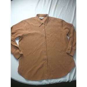 Women Faux Suede Button Up Blouse Talbots Brown Long sleeve Medium Western Boho